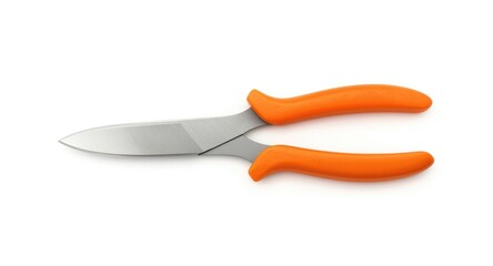 Obraz premium Cutting tool with orange handles isolated on a solid white background