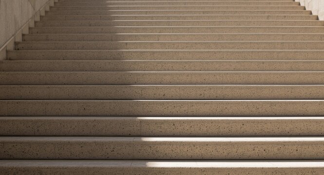 Concrete staircase steps illuminated by bright morning sunlight with minimal shadows