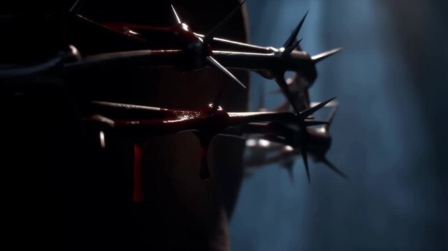 Crown of thorns with sharp spikes and blood drops symbolizing sacrifice featuring symbol, christianity, jesus christ with passion and crucifixion