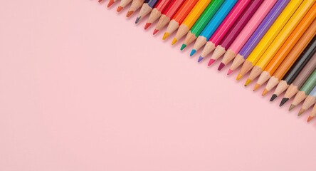 Fototapeta premium assorted colored pencils on a soft pastel background with copy space