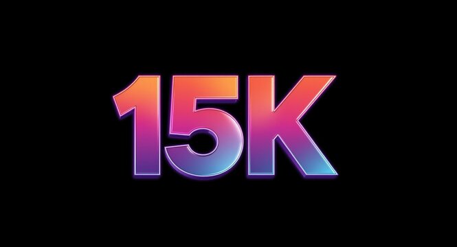 Bold 3D vibrant 15K milestone design on a deep black backdrop celebrating achievement