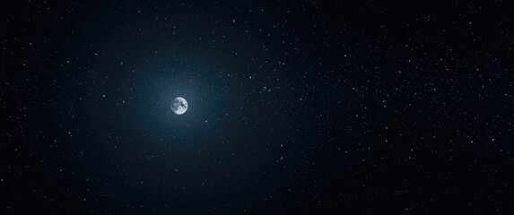 Dark sky at night with a radiant moon and countless twinkling stars © The 2R Artificiality
