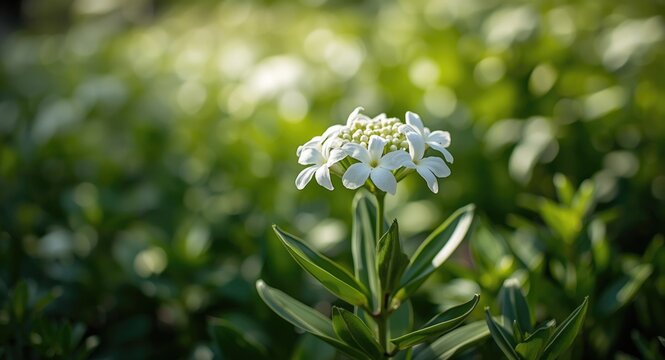 Bright white pentas blossoms thriving amid garden foliage