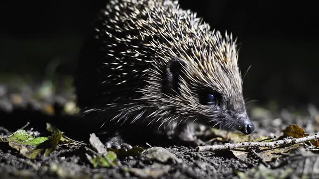 European hedgehog with a pointy face and dark eyes.