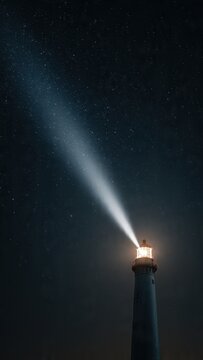 Lighthouse beam illuminates the night sky