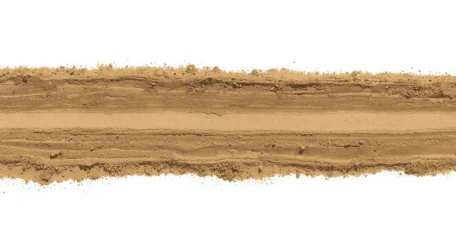 Clipping path isolation of dirt and sand road on white surface