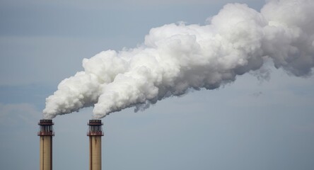 Pollutant smoke emerging from factory flues highlighting climate change causes and global warming issues