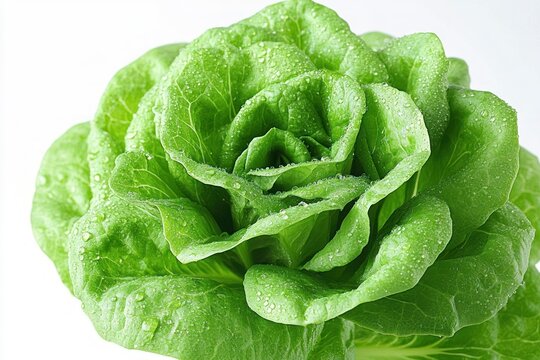 Close-up of fresh dewy green lettuce head with water droplets conveying crisp freshness