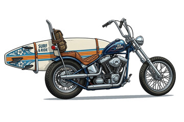 Obraz premium Motorcycles bring surfboard illustration