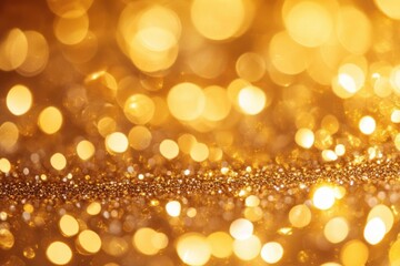 Obraz premium warm golden bokeh lights and glittering surface with sparkling particles evoking festive joyful luxurious glow