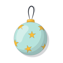 Obraz premium Christmas Ball Ornament in Trendy Cartoon Style. Isolated on White Background. 