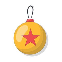 Obraz premium Christmas Ball Ornament in Trendy Cartoon Style. Isolated on White Background. 