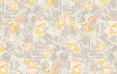 Obraz premium Seamless Calm Vintage Pattern with Delicate Floral Bouquets on a Soft Pastel Background