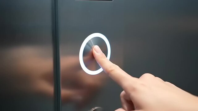 Close up of a finger pressing an elevator button.