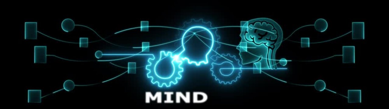 Mind Gradient transformation concept with futuristic technology and human brain synergy innovation tech evolution icon animation.