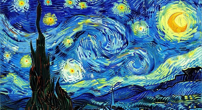 The Starry Night - A swirling sky over a tranquil village.