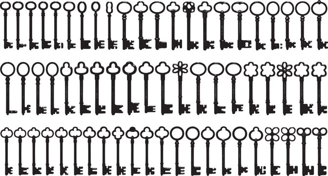 Various key keys lock unlock black white
