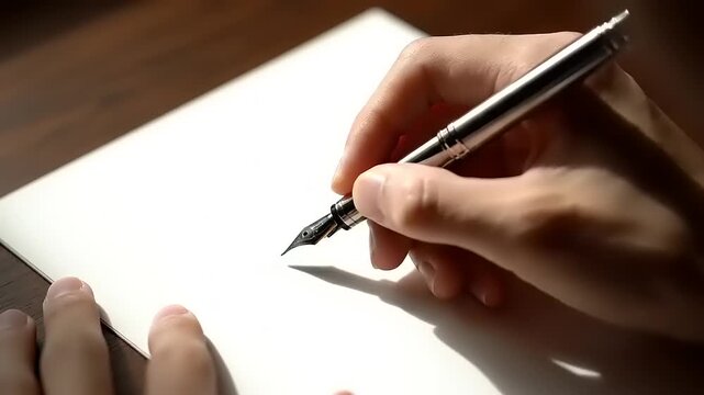 Close up of a hand writing with a pen on blank paper.