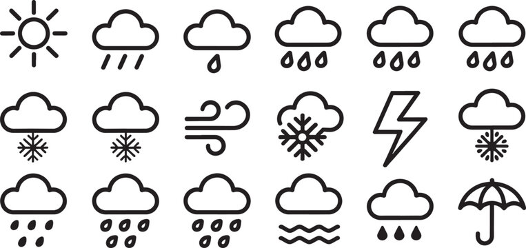 Weather forecast with rain snow sun and clouds weather forecast symbols