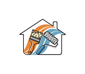 Obraz premium Illustration of house with paint roller and hammer inside