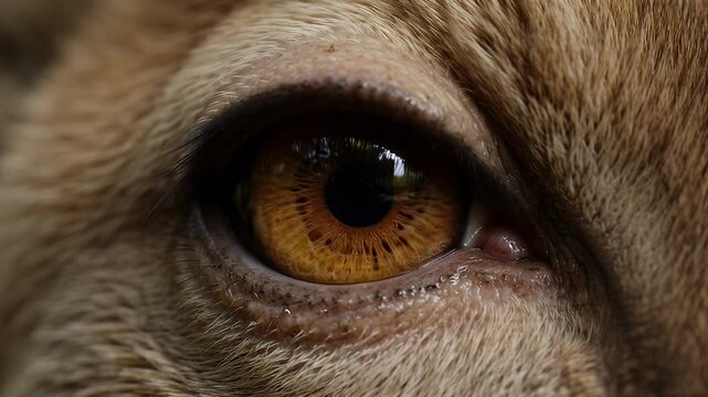 Intense macro shot of a lion's eye, showcasing the golden iris
