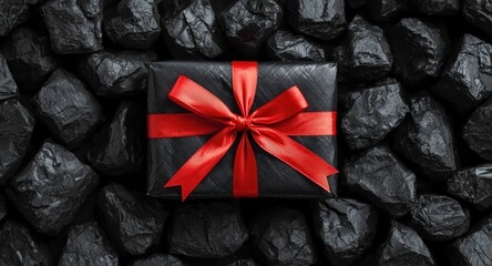Obraz premium Coal wrapped in a neat red ribbon for seasonal celebrations