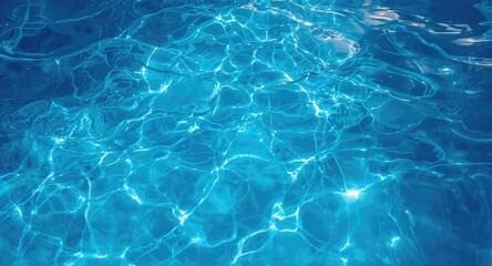 Fototapeta premium Bright blue water splashes in pool highlighted by copy space