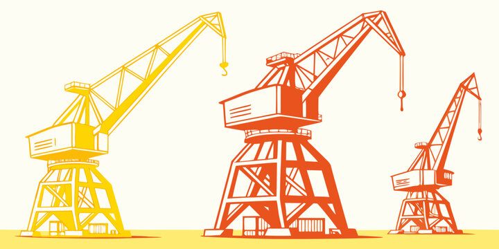 Pump jacks in different colors are shown side by side Vector