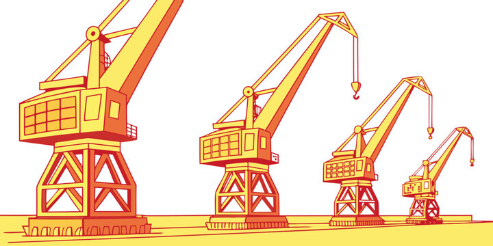 Three industrial cranes standing side by side Vector
