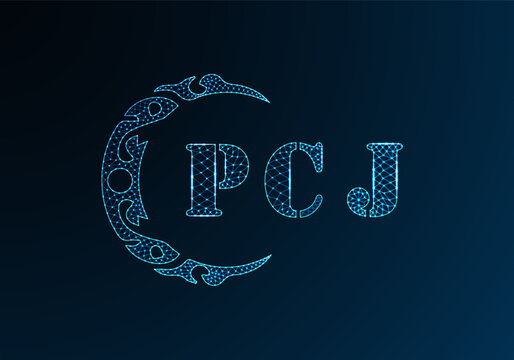 Low poly letter logo PCJ design. PCJ letter logo low poly vector design on blue color gradient background. PCJ logo low poly design