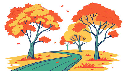 A winding road lined with trees in autumn colors Vector