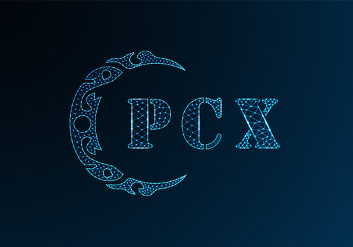 Low poly letter logo PCX design. PCX letter logo low poly vector design on blue color gradient background. PCX logo low poly design