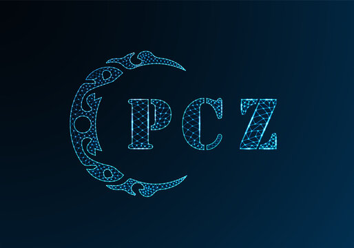 Low poly letter logo PCZ design. PCZ letter logo low poly vector design on blue color gradient background. PCZ logo low poly design