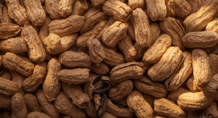Fototapeta premium Shelled peanuts backdrop showing rough minimal texture and gentle light