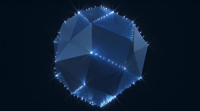 Abstract polygonal shape on a dark background with geometric shapes and highlights