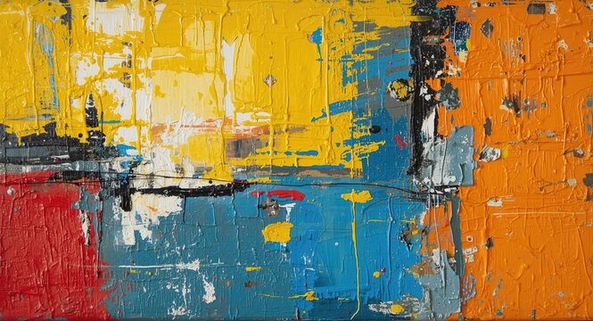 abstract expressionist painting with loud primary color accents