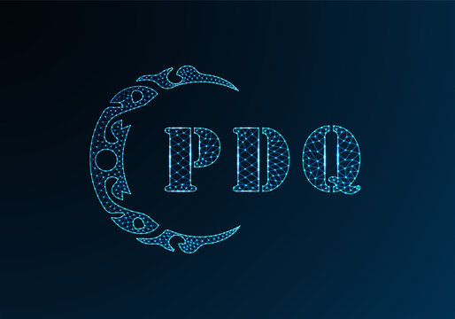 Low poly letter logo PDQ design. PDQ letter logo low poly vector design on blue color gradient background. PDQ logo low poly design