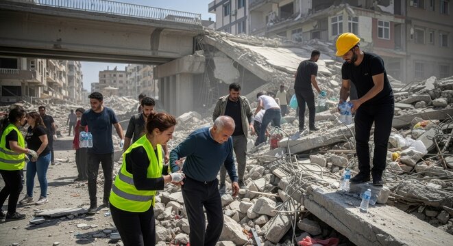 Civilians Offer Aid Amidst Earthquake Debris