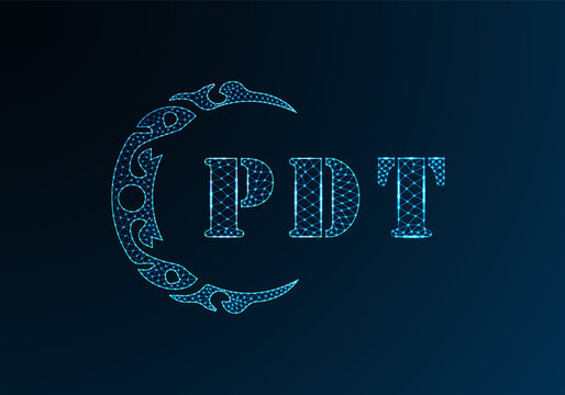 Low poly letter logo PDT design. PDT letter logo low poly vector design on blue color gradient background. PDT logo low poly design