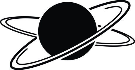 Black planet with two rings on white background space © saju