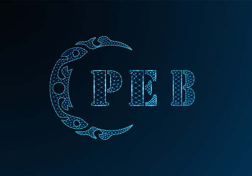 Low poly letter logo PEB design. PEB letter logo low poly vector design on blue color gradient background. PEB logo low poly design