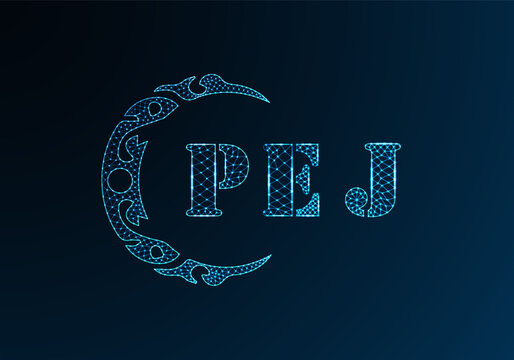 Low poly letter logo PEJ design. PEJ letter logo low poly vector design on blue color gradient background. PEJ logo low poly design