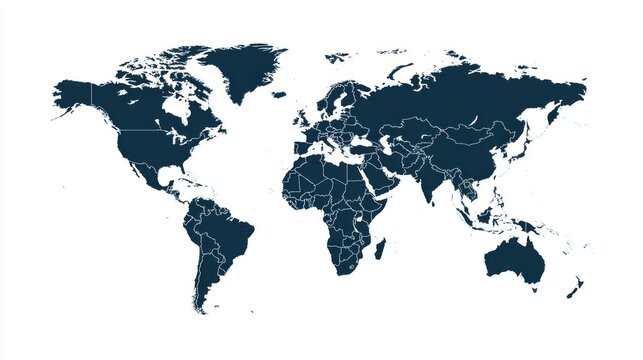 World map with country borders clearly delineated on a clean white background