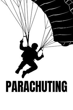 Parachuting logo with word typography black and white concept illustration. Skydiving sport brand banner text 