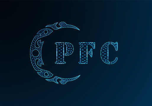 Low poly letter logo PFC design. PFC letter logo low poly vector design on blue color gradient background. PFC logo low poly design