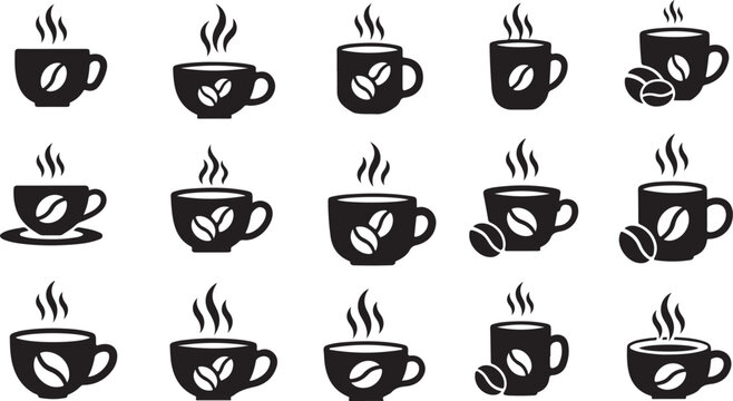 Coffee Cups and Beans Pattern Illustration