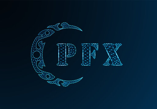 Low poly letter logo PFX design. PFX letter logo low poly vector design on blue color gradient background. PFX logo low poly design