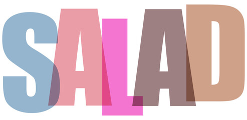 Overlapping colorful "SALAD" text in a modern typography design on transparent background © bayzid