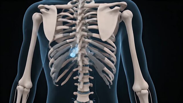 Detailed 3D CGI Medical Animation Visualizing Wrist Bone Fracture and Inflammation With Crack Animation and Blue Nerve Pathway Over Dark Background