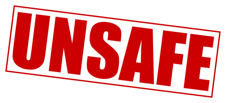 Bold red unsafe warning stamp graphic design element on transparent background